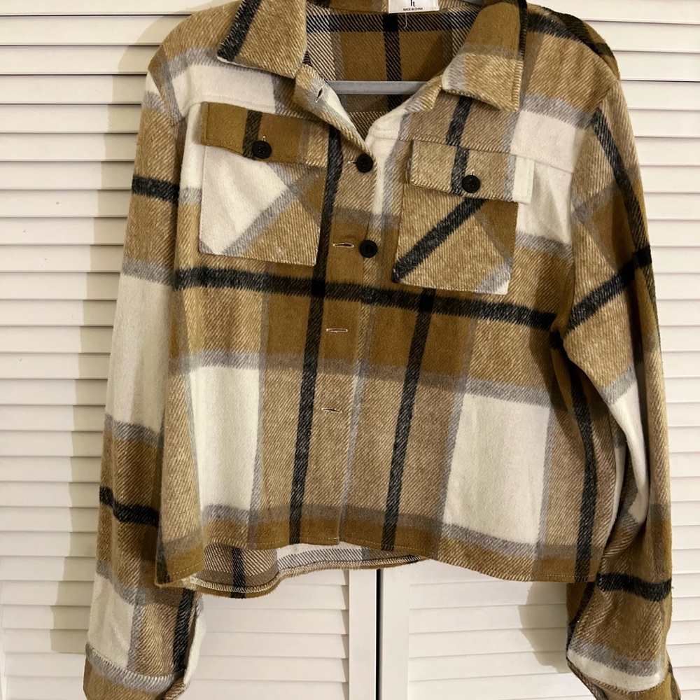 Flannel Plaid Shacket - Camel & Cream